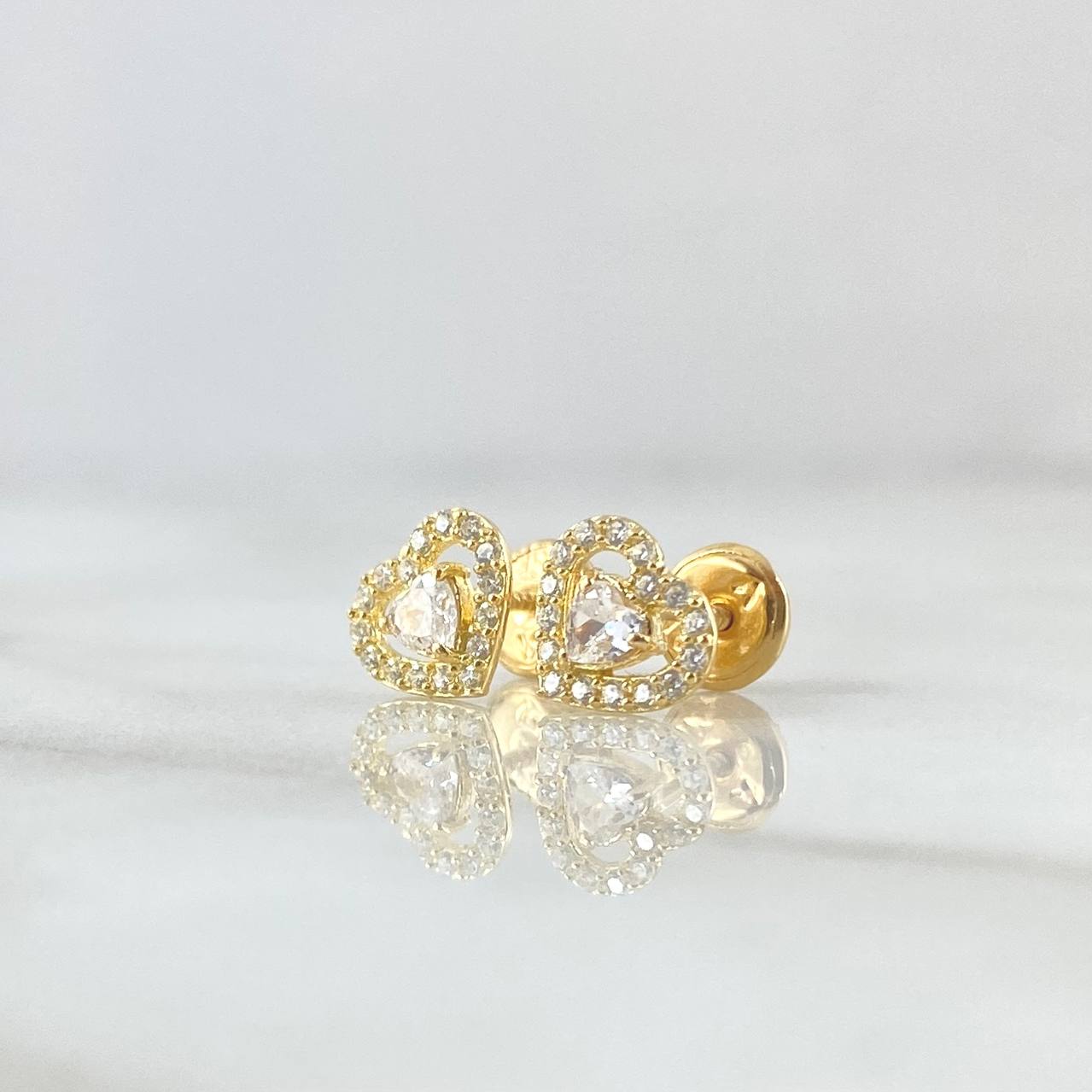 Stud Earrings Heart 1.05gr / 7mm White Zircons 18K Yellow Gold