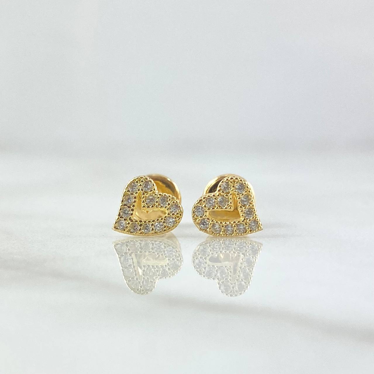 Stud Earrings Heart 0.95gr / 6mm White Zirconia 18K Yellow Gold