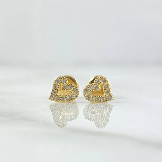 Stud Earrings Heart 0.95gr / 6mm White Zirconia 18K Yellow Gold