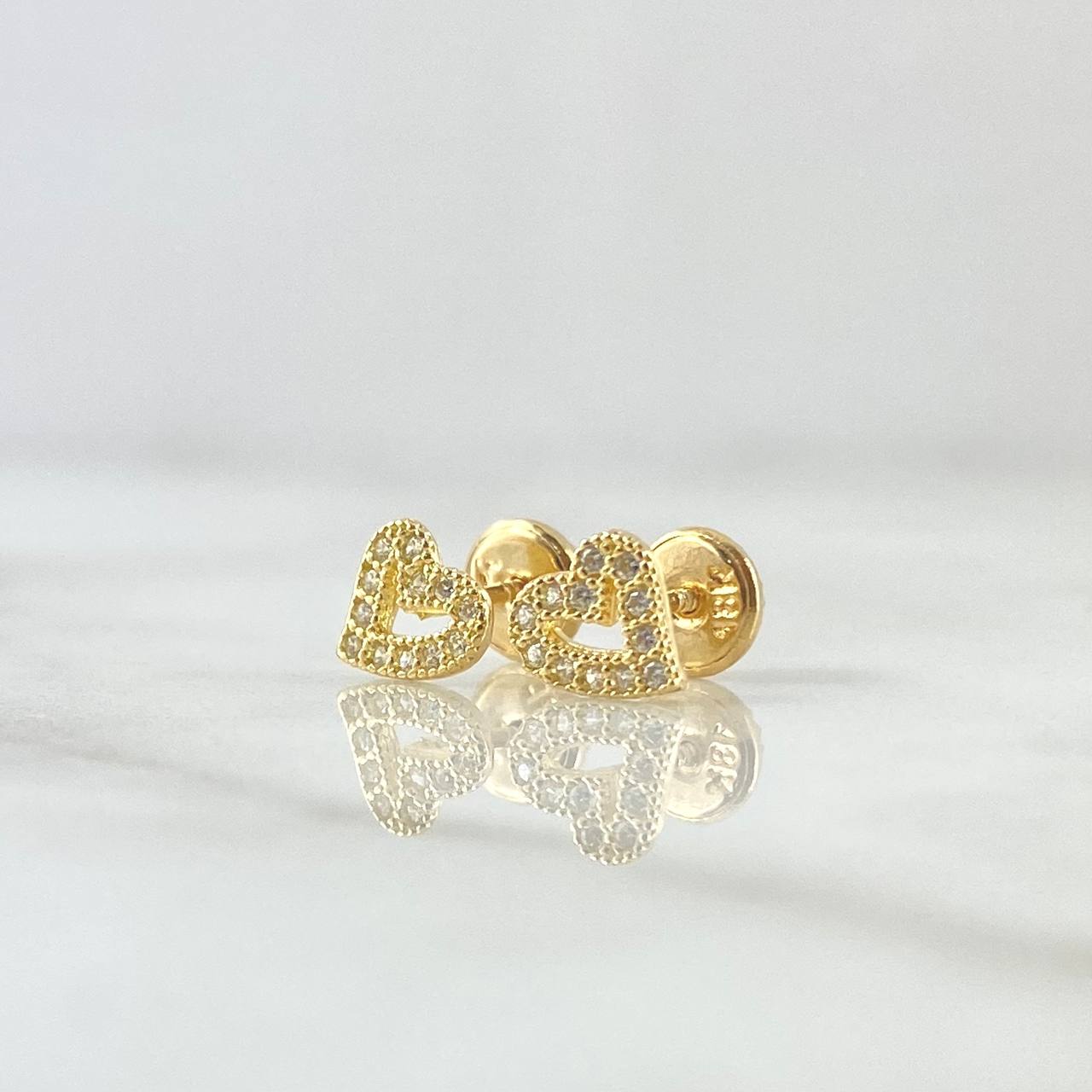 Stud Earrings Heart 0.95gr / 6mm White Zircons 18K Yellow Gold ©