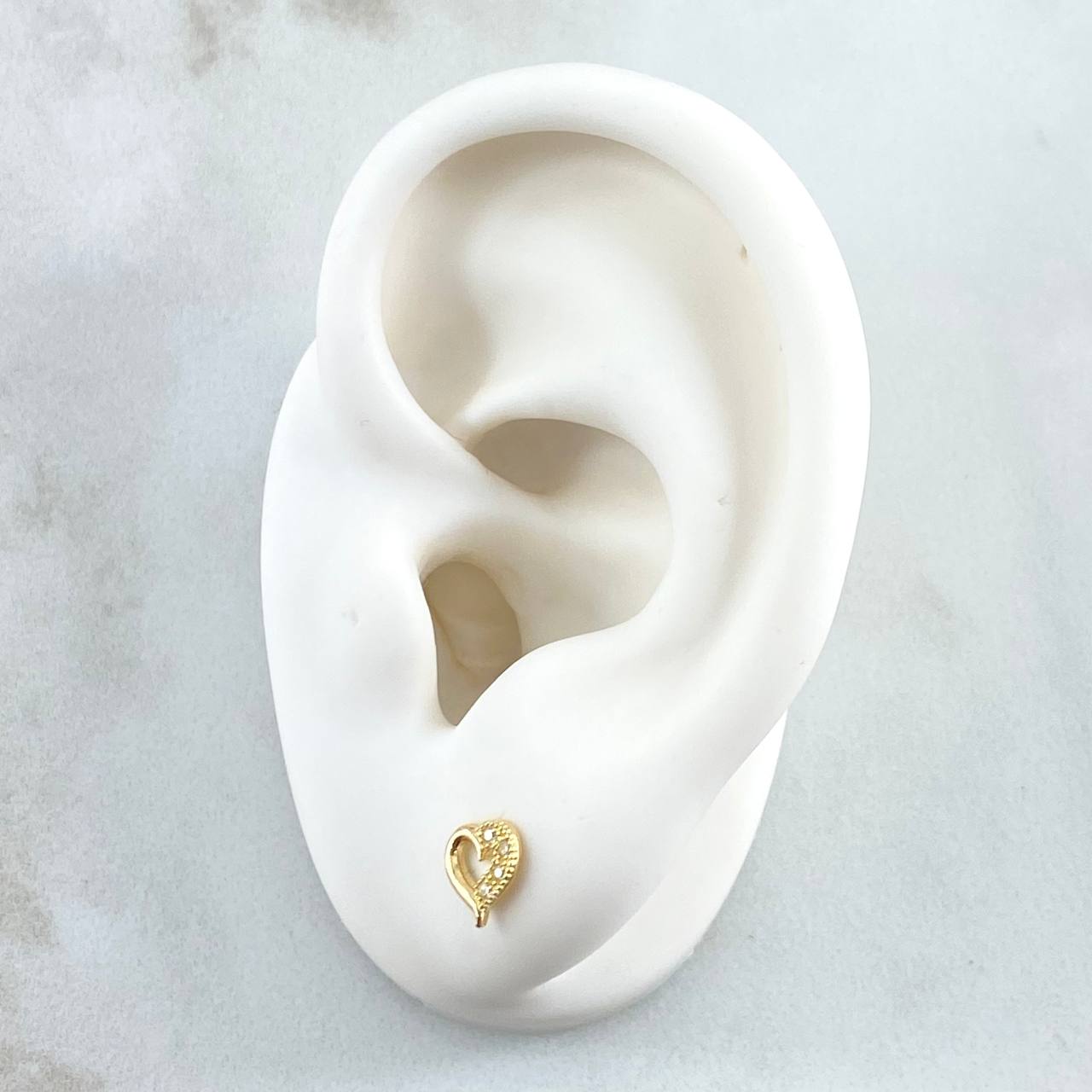Stud Earrings Shared Heart 0.8gr / 6mm White Zircons 18K Yellow Gold