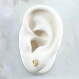 Stud Earrings Shared Heart 0.8gr / 6mm White Zircons 18K Yellow Gold