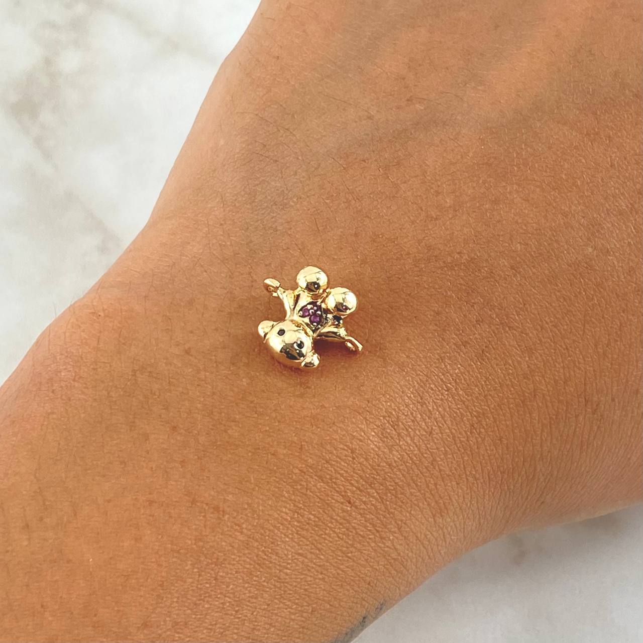 Charm Smooth Bear Heart 2.2gr / 1.1cm / Black and Fuchsia Zircons 18K Yellow Gold