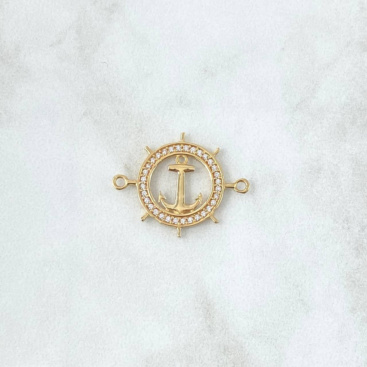 Herraje Ancla Y Timón 1.55gr / 1.9cm / Circones Blancos Oro Amarillo 18K