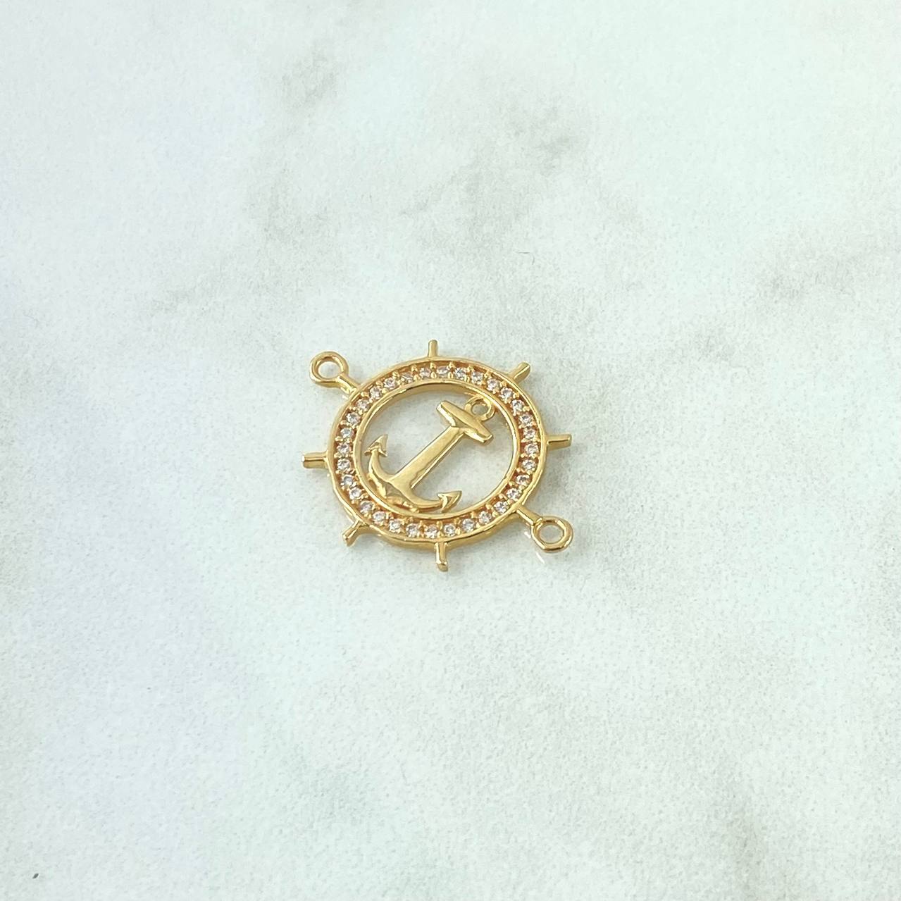 Herraje Ancla Y Timón 1.55gr / 1.9cm / Circones Blancos Oro Amarillo 18K