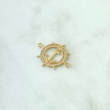 Herraje Ancla Y Timón 1.55gr / 1.9cm / Circones Blancos Oro Amarillo 18K