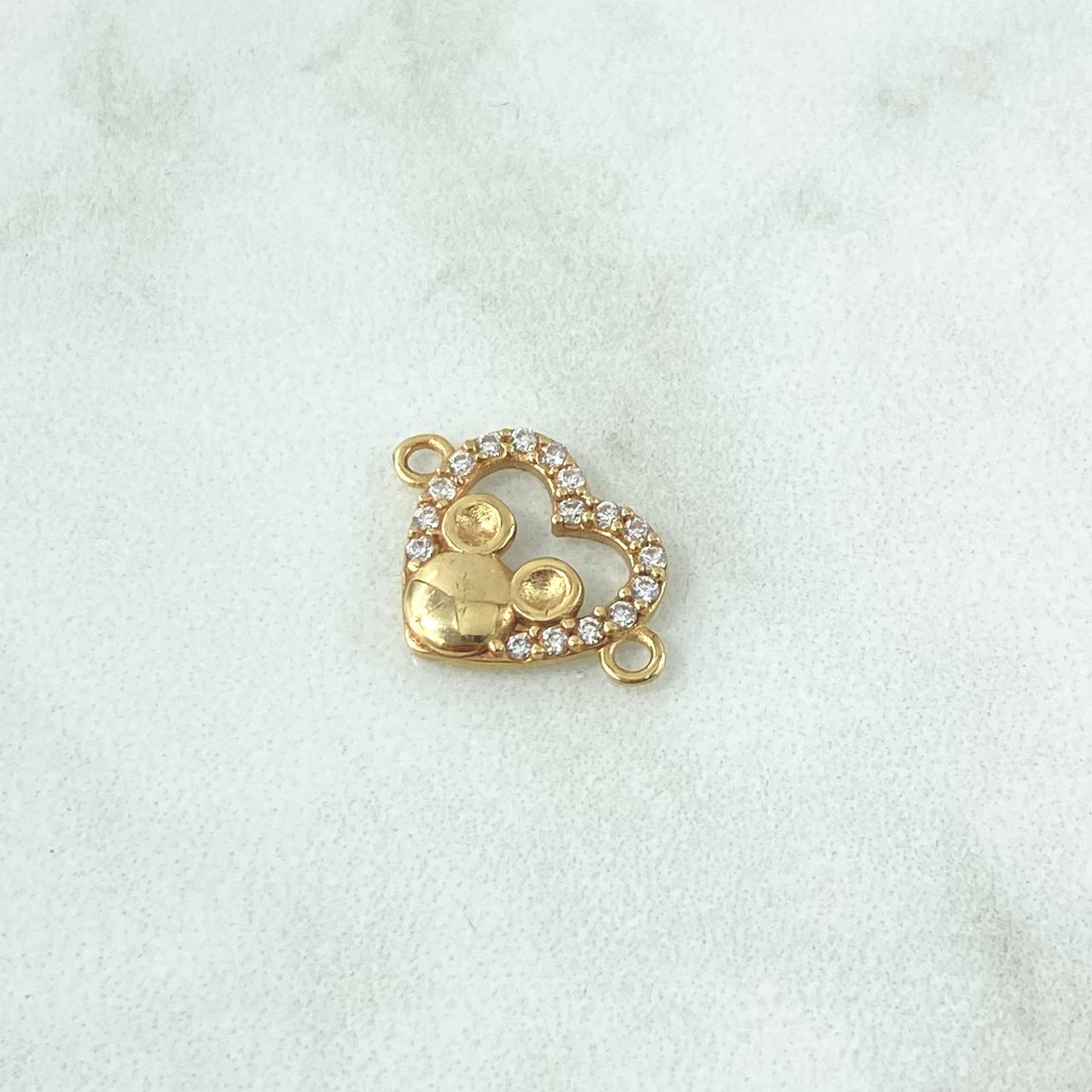 Charm Heart Mouse 1.35gr / 1.2cm / White Zircons 18K Yellow Gold