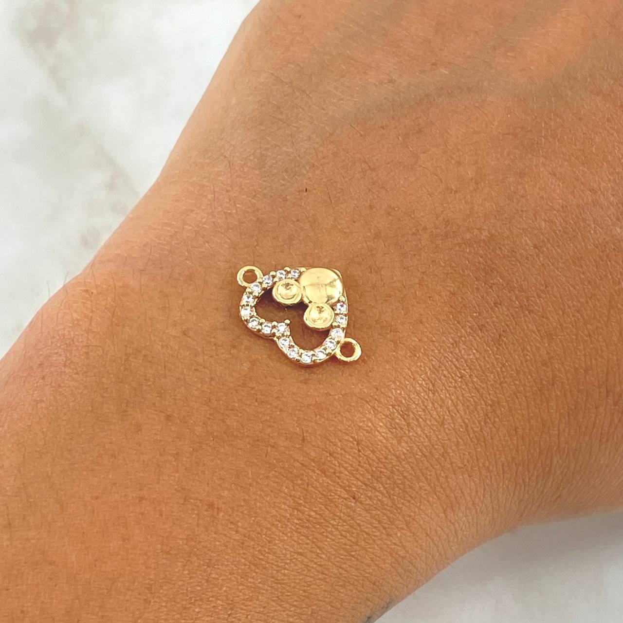 Charm Heart Mouse 1.35gr / 1.2cm / White Zircons 18K Yellow Gold