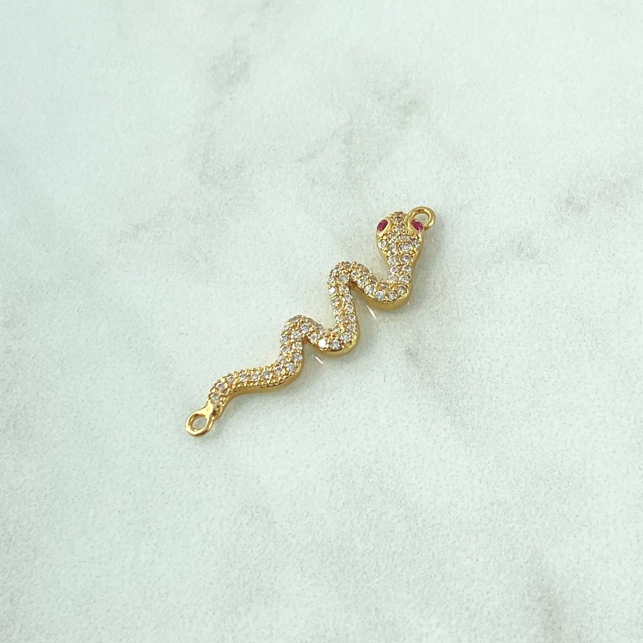 Herraje Serpiente 1.75gr / 3.3cm / Circones Blancos Y Fucsias Oro Amarillo 18K