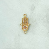 Charm Hamsa Hand 1.2gr / 2cm / White and Fuchsia Zircons 18K Yellow Gold ©
