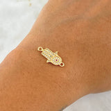 Charm Hamsa Hand 1.2gr / 2cm / White and Fuchsia Zircons 18K Yellow Gold ©