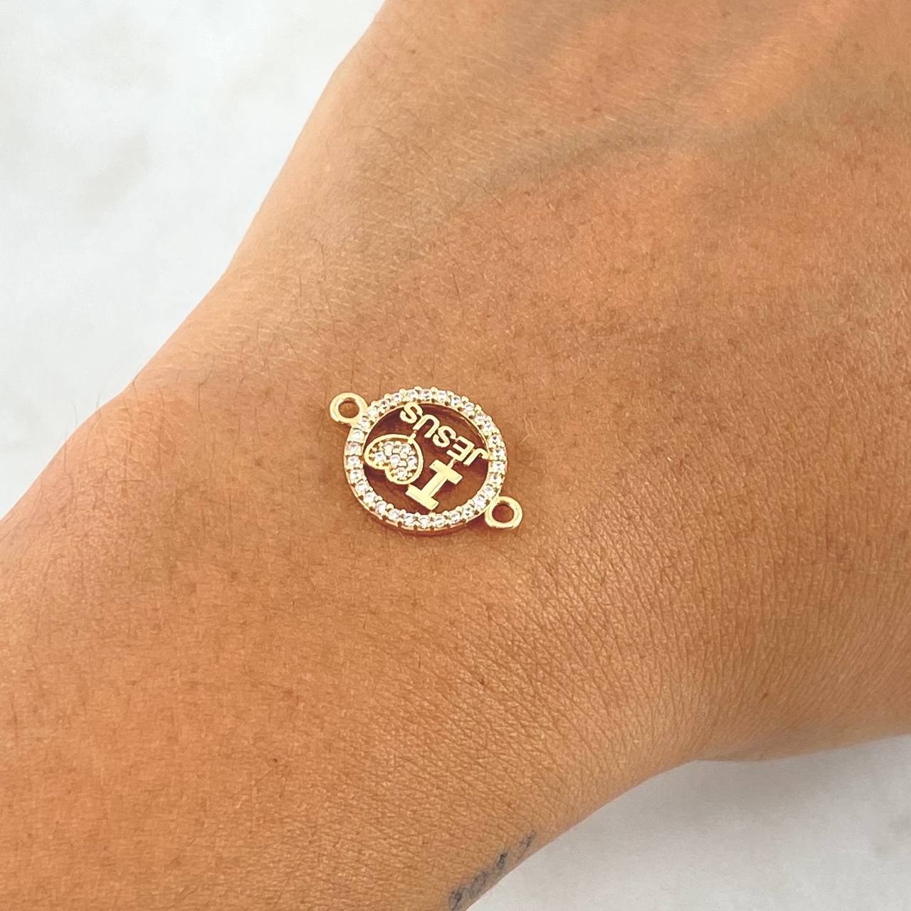 Charm "I Love Jesus" 1.25gr / 1.8cm / White Zircons 18K Yellow Gold ©