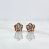 Stud Earrings Pink Flower 2.95gr / 7mm White Zircon Rose Gold 18K ©