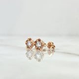 Stud Earrings Pink Flower 2.95gr / 7mm White Zircon Rose Gold 18K ©
