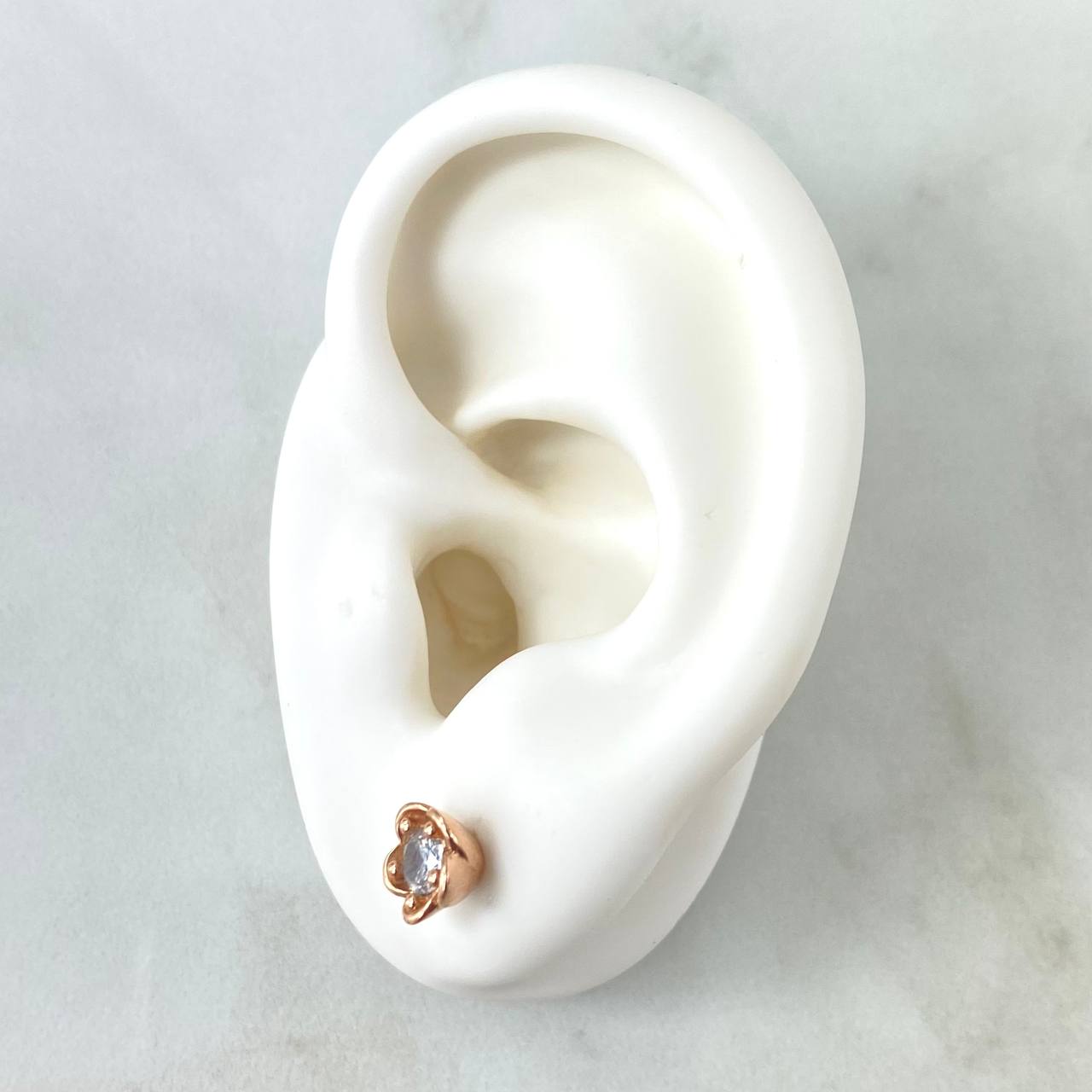 Stud Earrings Pink Flower 2.95gr / 7mm White Zircon Rose Gold 18K ©