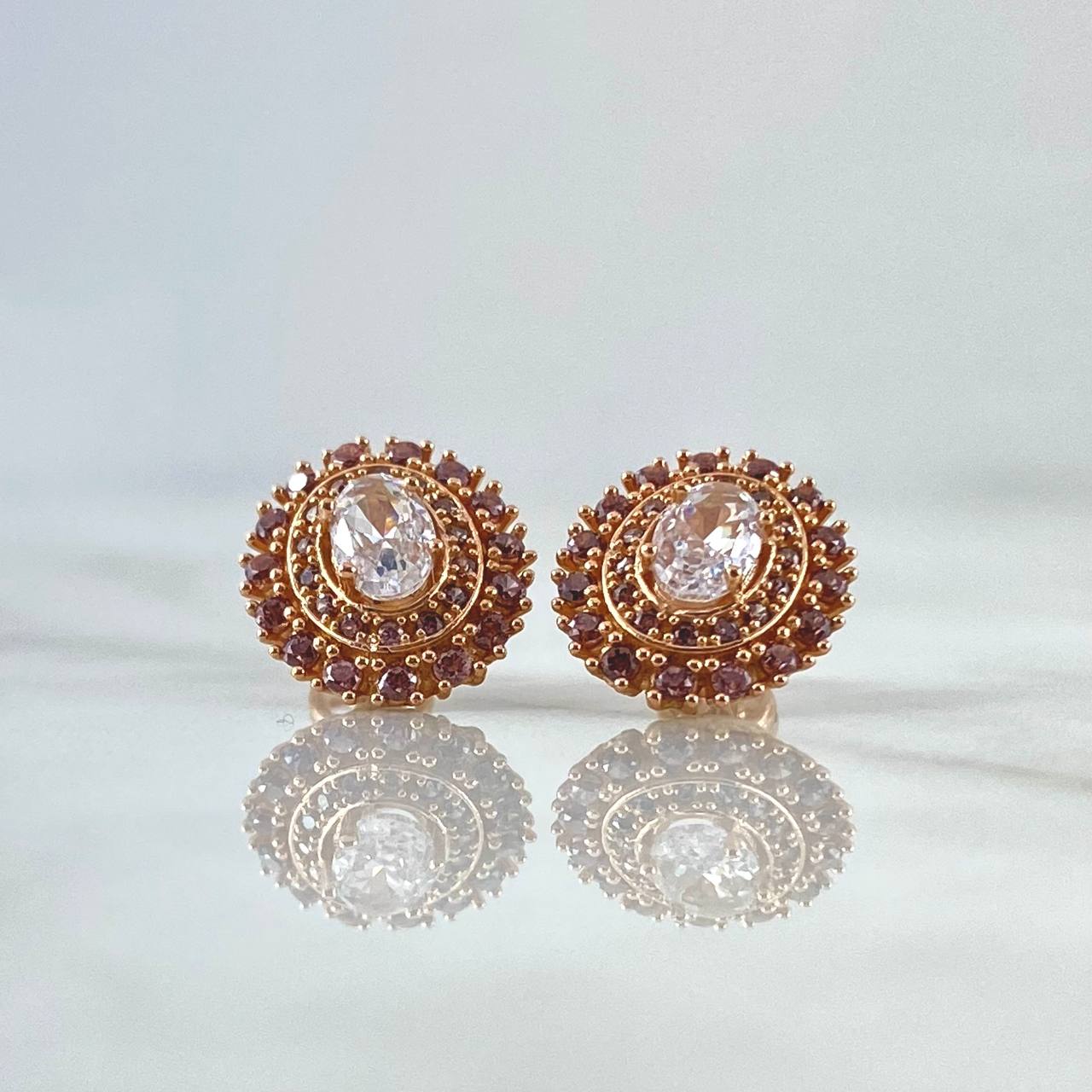 Topos Halo En Ovalo 4.2gr / 1.4cm / Circones Blancos Y Rosas Oro Rosa 18K ©