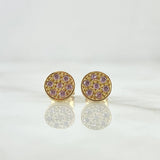 Stud Earrings Flat Circle 1.65gr / 7mm Pink Zirconia 18K Yellow Gold *