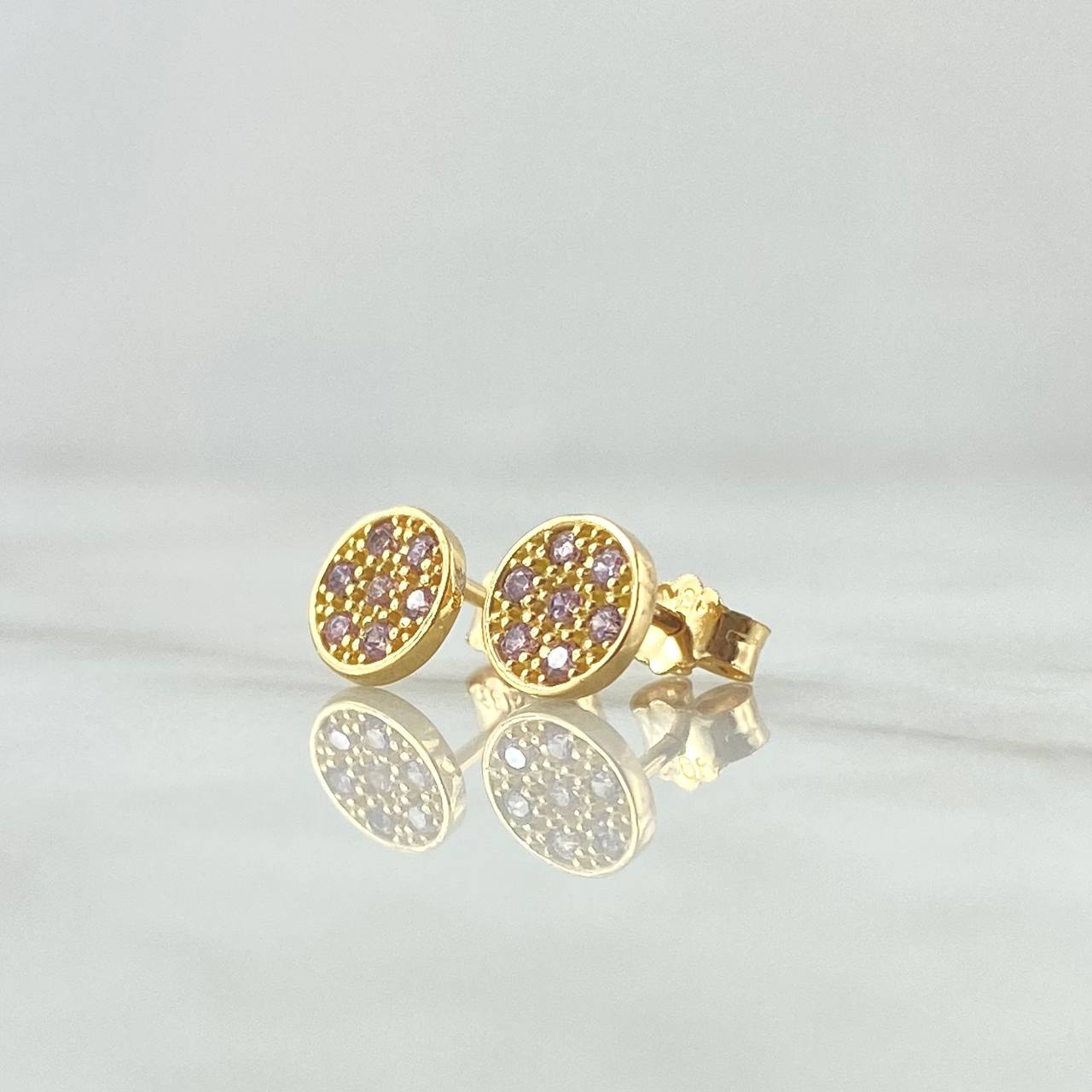 Stud Earrings Flat Circle 1.65gr / 7mm Pink Zirconia 18K Yellow Gold *
