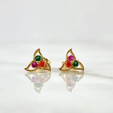 Stud Earrings Mill 1.3gr / 8mm Green Zircon Pink And Orange 18K Yellow Gold *