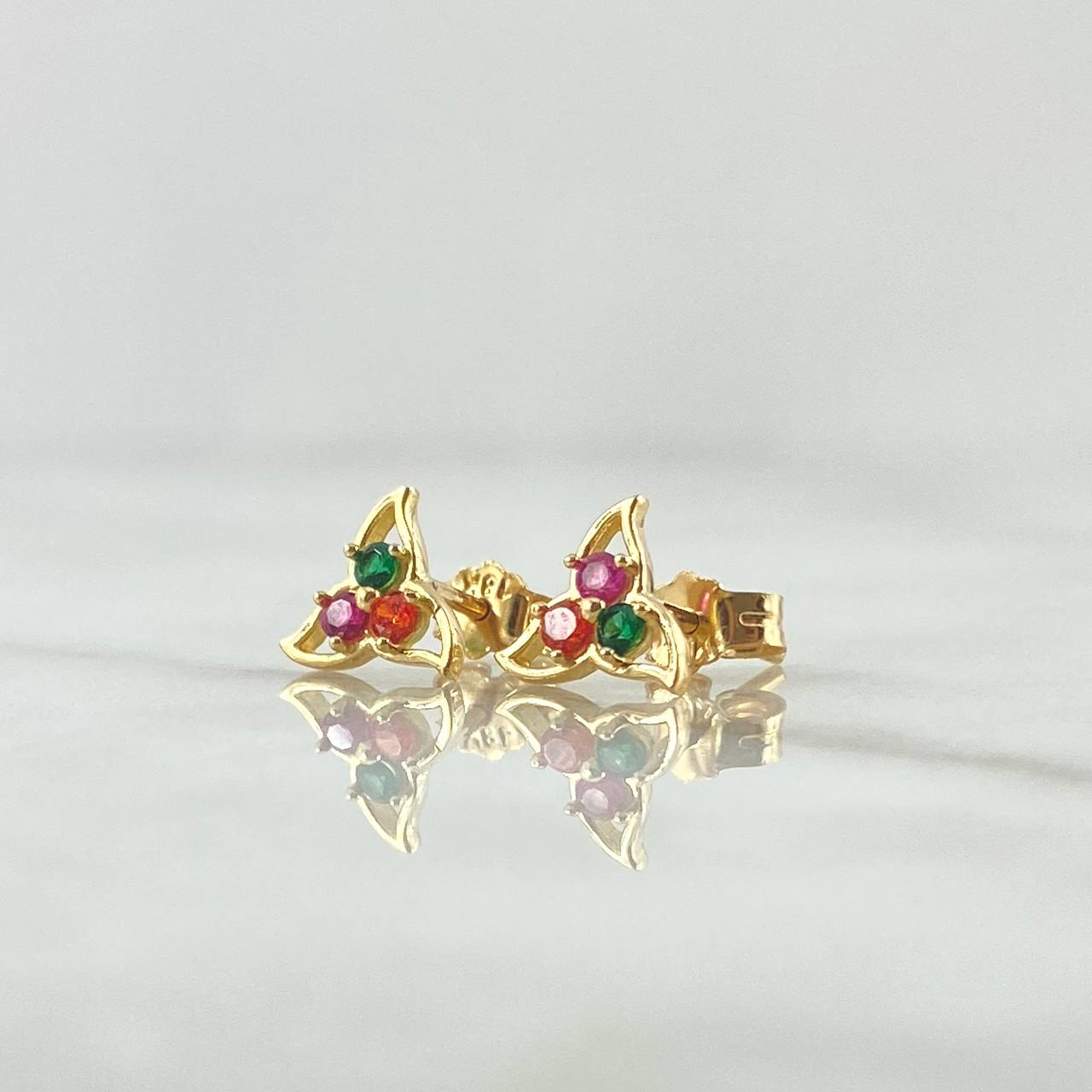 Stud Earrings Mill 1.3gr / 8mm Green Zircon Pink And Orange 18K Yellow Gold *