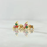 Stud Earrings Mill 1.3gr / 8mm Green Zircon Pink And Orange 18K Yellow Gold *