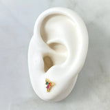 Stud Earrings Mill 1.3gr / 8mm Green Zircon Pink And Orange 18K Yellow Gold *