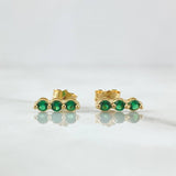Stud Earrings Triple Oval 1.1gr / 1cm / Green Zircons 18K Yellow Gold *