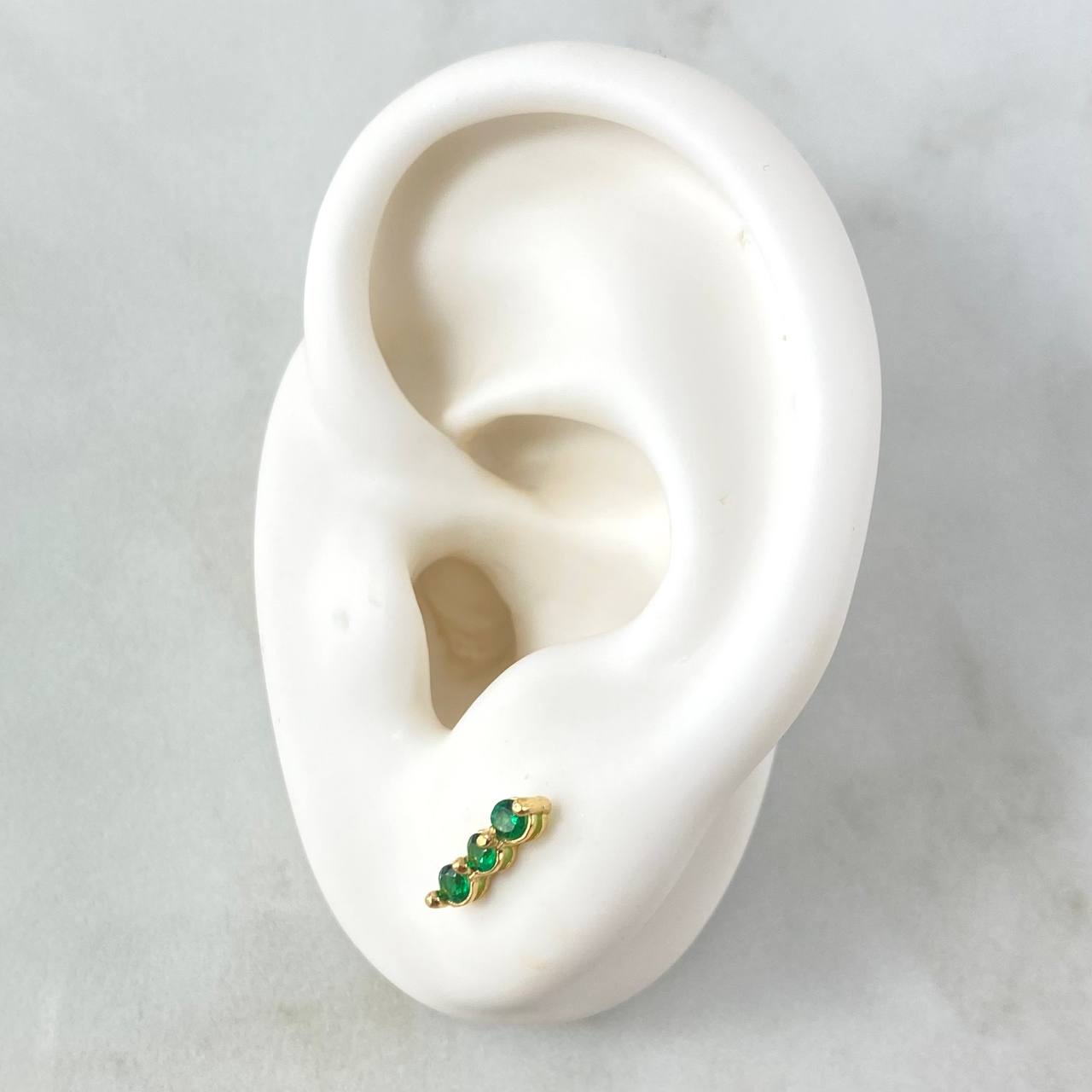 Stud Earrings Triple Oval 1.1gr / 1cm / Green Zircons 18K Yellow Gold *