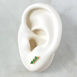 Stud Earrings Triple Oval 1.1gr / 1cm / Green Zircons 18K Yellow Gold *