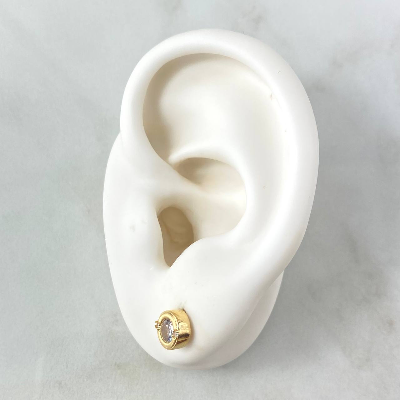 Stud Earrings Soliario In Split Hoop 1.95gr / 7mm White Zircon Yellow Gold 18K *