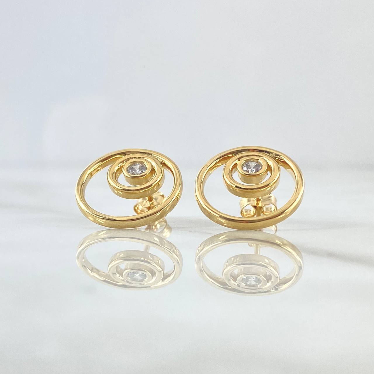 Stud Earrings Double Hoop 4.5gr / 1.6cm / White Zircon Yellow Gold 18K *
