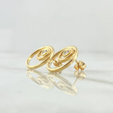 Stud Earrings Double Hoop 4.5gr / 1.6cm / White Zircon Yellow Gold 18K *