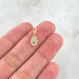 Dije Mano Hamsa 0.65gr / 1.6cm / Circones Blancos Azul Rey Oro Amarillo 18K