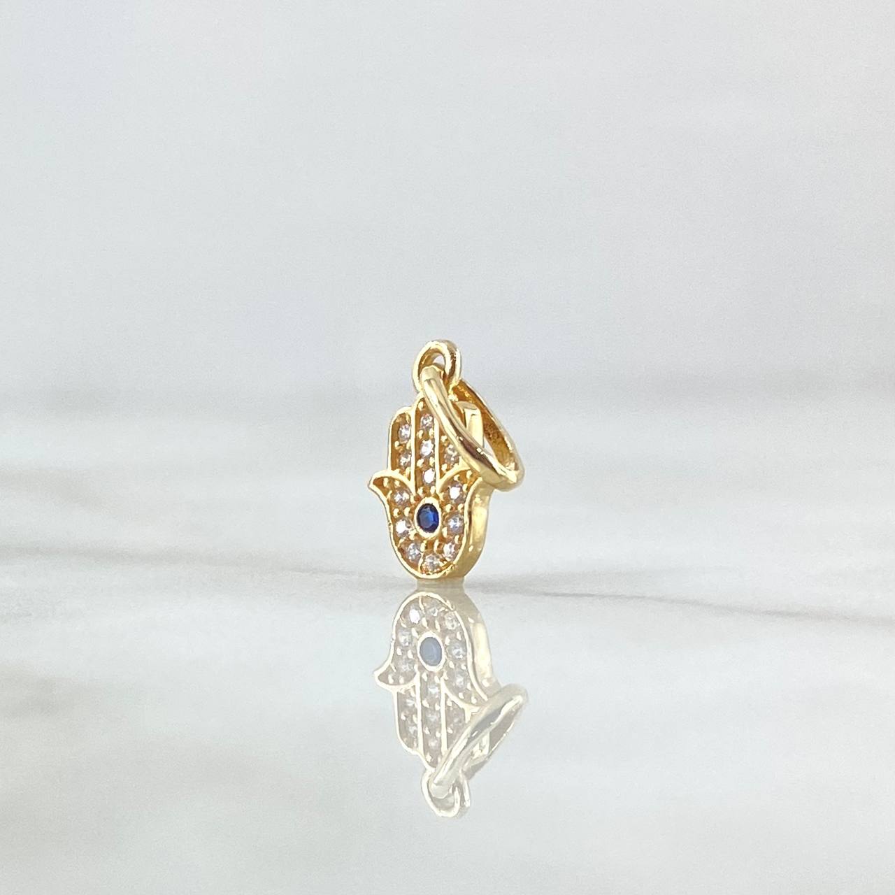 Dije Mano Hamsa 0.65gr / 1.6cm / Circones Blancos Azul Rey Oro Amarillo 18K