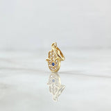 Dije Mano Hamsa 0.65gr / 1.6cm / Circones Blancos Azul Rey Oro Amarillo 18K