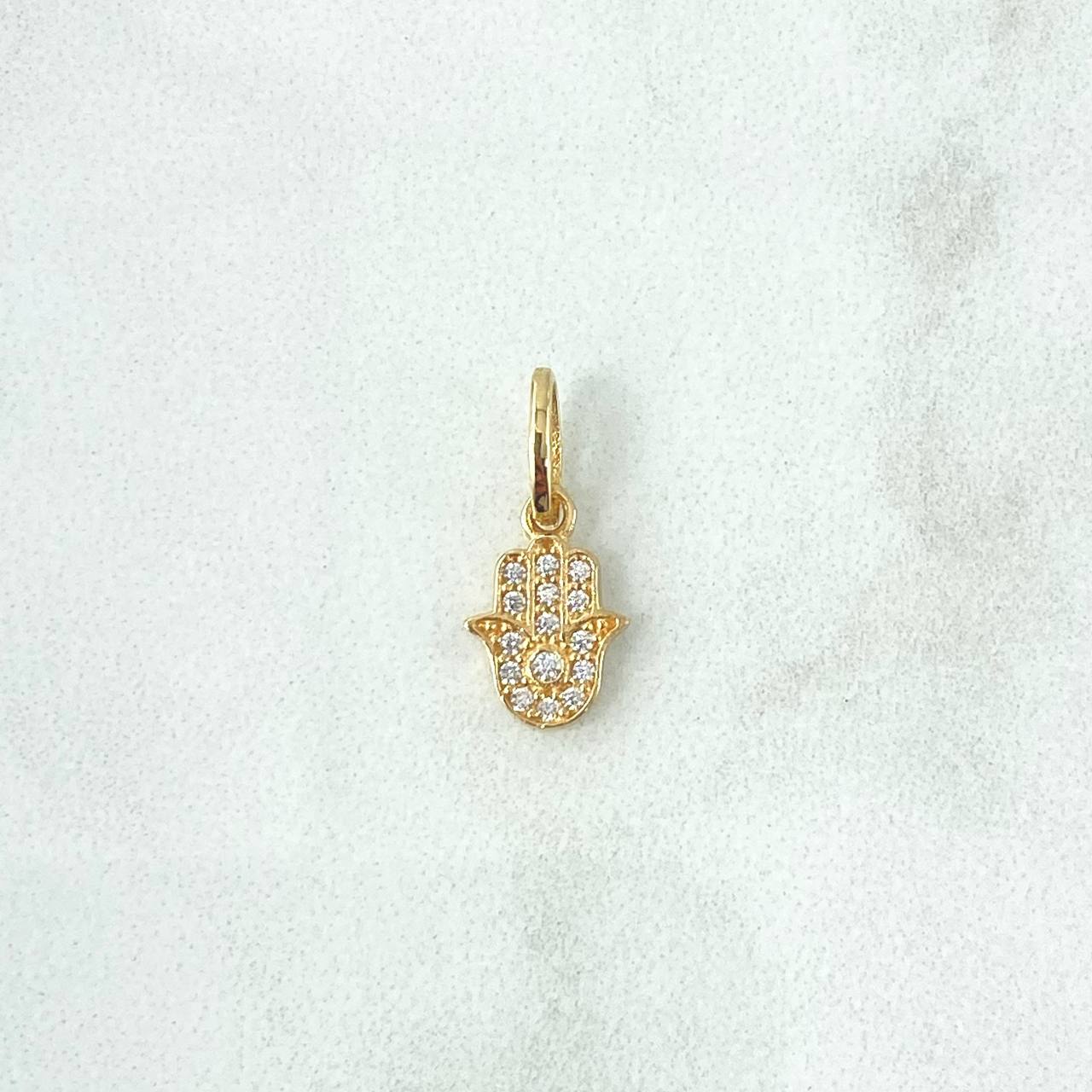 Dije Mano Hamsa 0.55gr / 1.6cm / Circones Blancos Oro Amarillo 18K