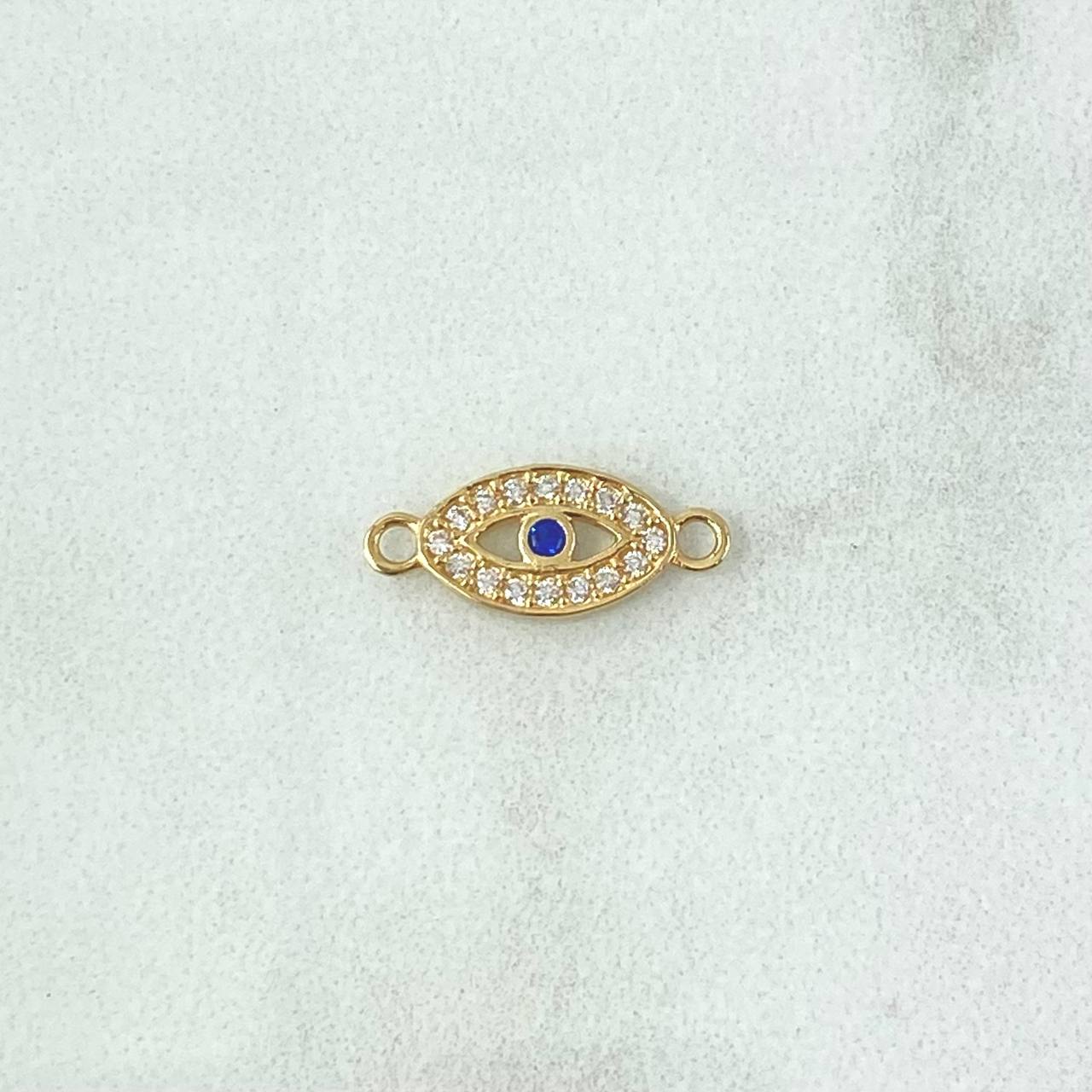 Charm Turkish Eye 0.5gr / 1.5cm / White Blue Zircons Yellow Gold 18K