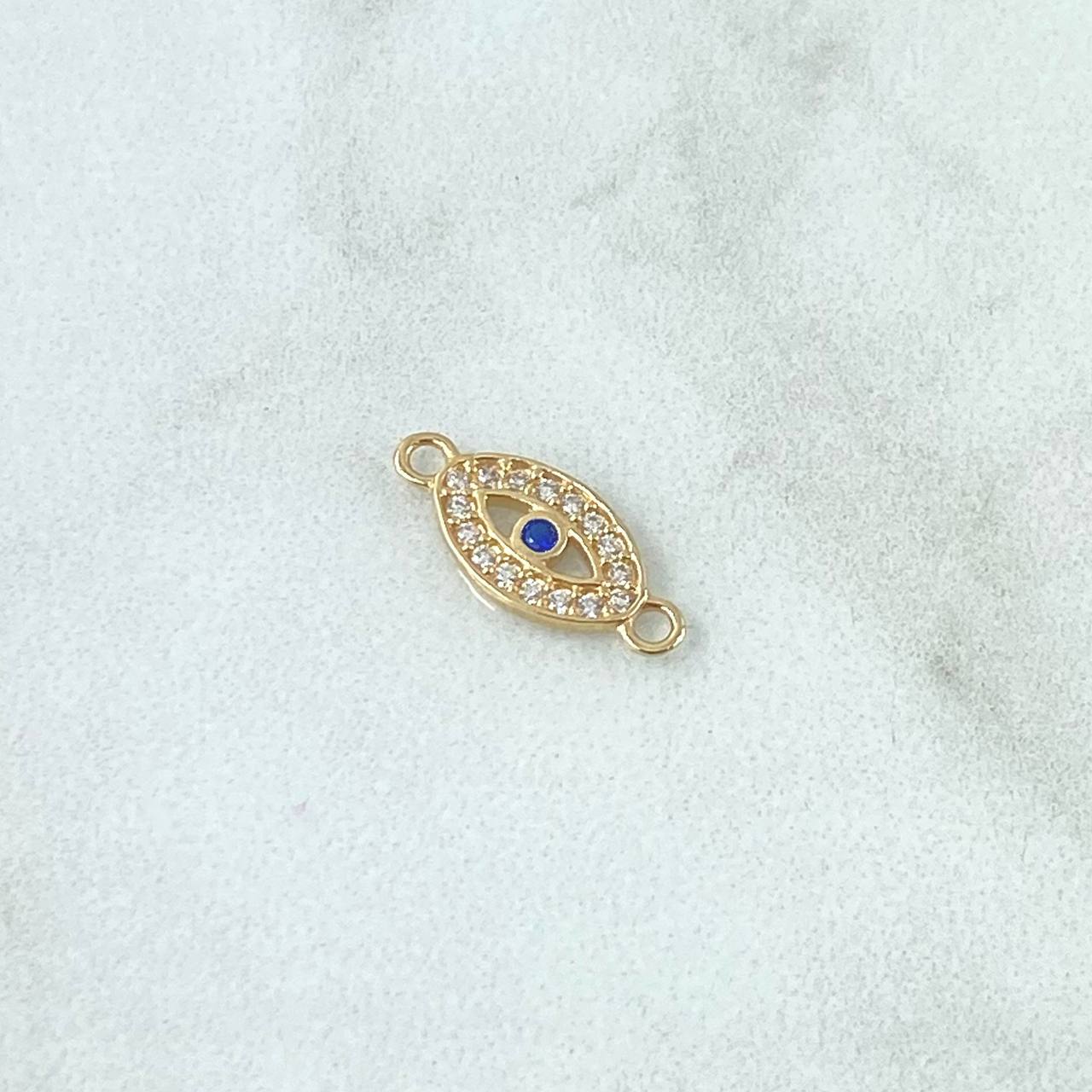 Charm Turkish Eye 0.6gr / 1.4cm / White Blue Zircons Yellow Gold 18K *