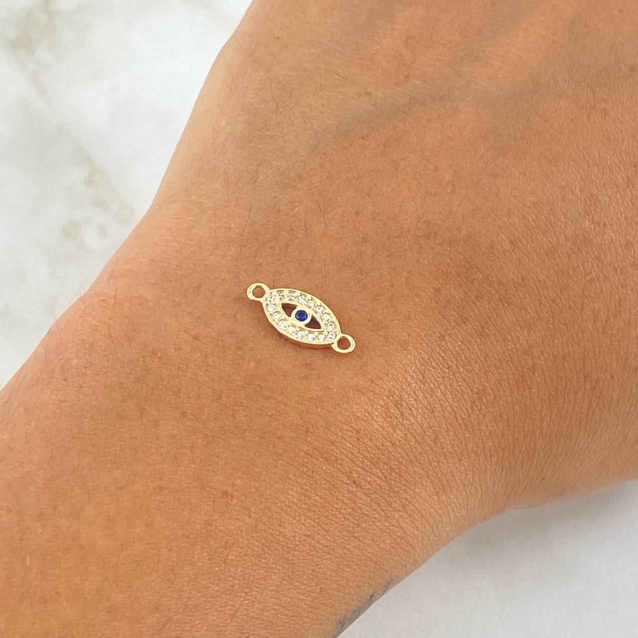 Charm Turkish Eye 0.5gr / 1.5cm / White Blue Zircons Yellow Gold 18K