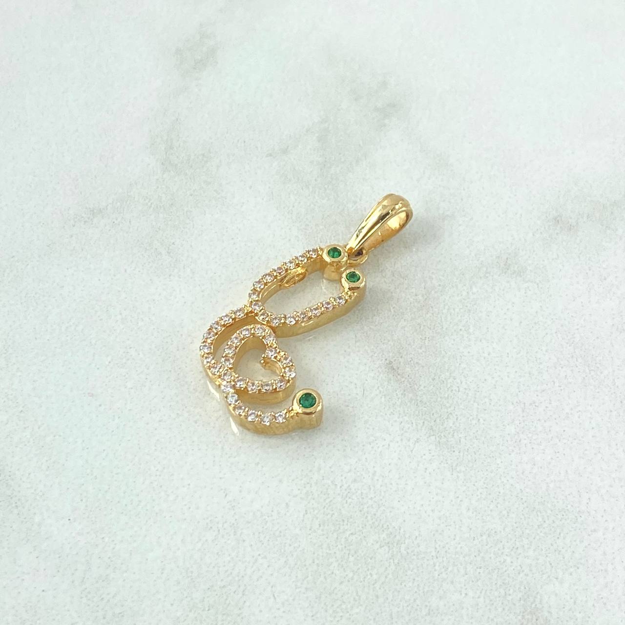 Pendant Stethoscope 2.3gr / 2.8cm / White Green Zircons 18K Yellow Gold *