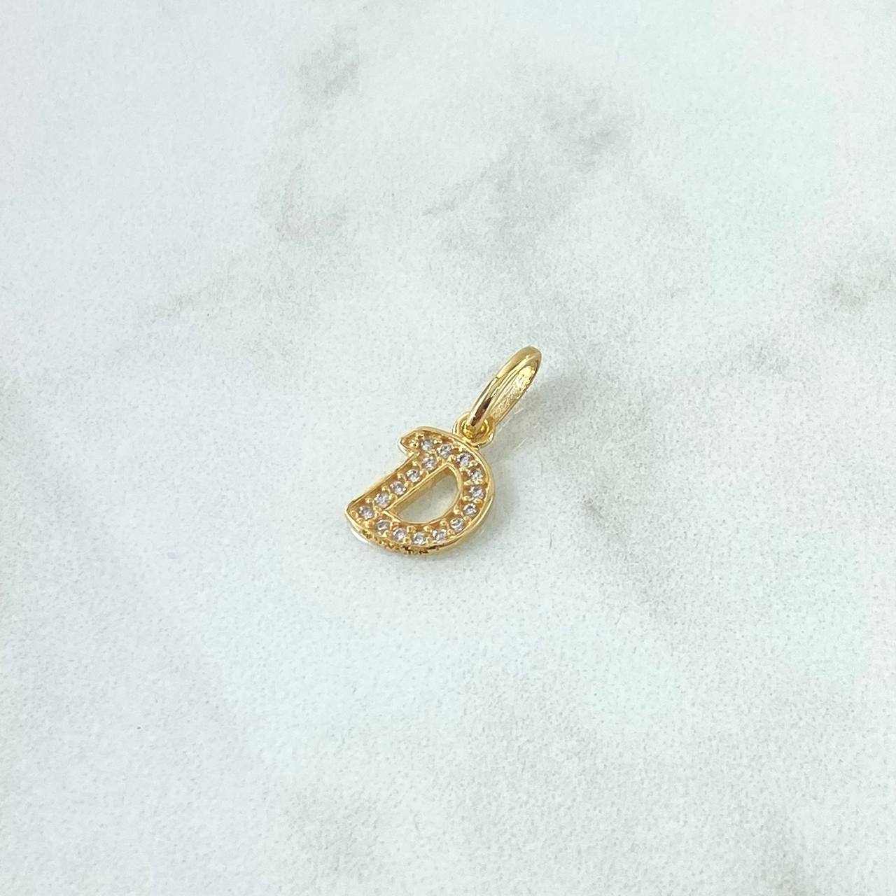 Dije Letra D Silueta 0.65gr / 1.6cm / Circones Blancos Oro Amarillo 18K