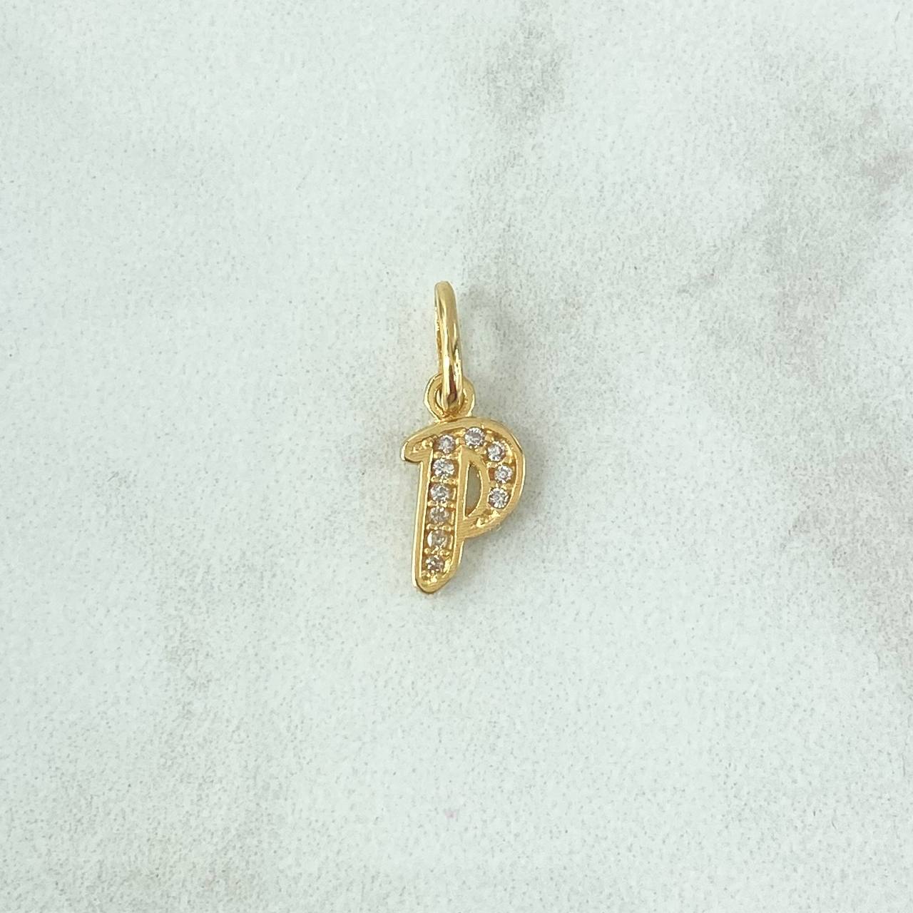 Dije Letra P Silueta 0.65gr / 1.6cm / Circones Blancos Oro Amarillo 18K