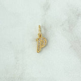 Dije Letra P Silueta 0.65gr / 1.6cm / Circones Blancos Oro Amarillo 18K