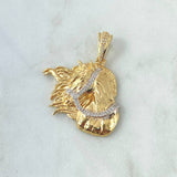 Dije Cabeza Caballo 11.85gr / 4.3cm / Circones Blancos Dos Oros Amarillo Blanco 18K