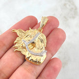 Dije Cabeza Caballo 11.85gr / 4.3cm / Circones Blancos Dos Oros Amarillo Blanco 18K