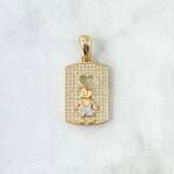 Pendant Child Plate 4.45gr / 3.1cm / Heart Silhouette White Zirconia Two 18K Yellow and White Golds