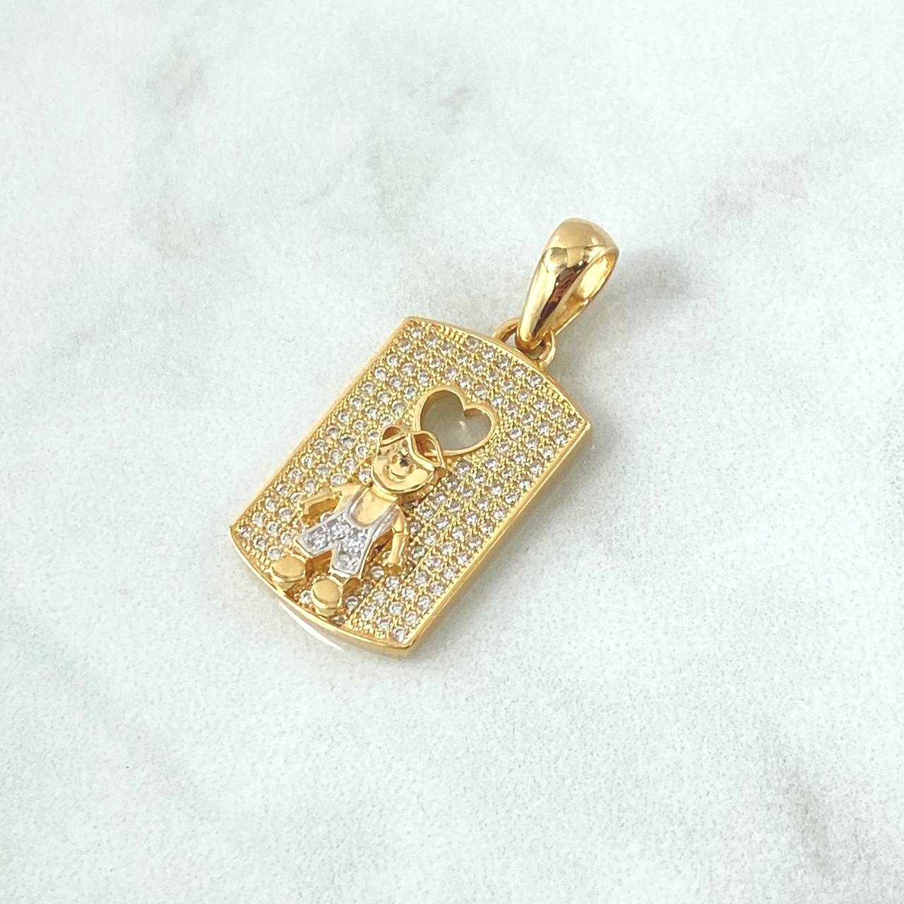 Pendant Child Plate 4.45gr / 3.1cm / Heart Silhouette White Zirconia Two 18K Yellow and White Golds