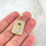 Pendant Child Plate 4.45gr / 3.1cm / Heart Silhouette White Zirconia Two 18K Yellow and White Golds