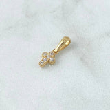 Dije Cruz Mini Basteada 0.65gr / 1.5cm / Circones Blancos Oro Amarillo 18K