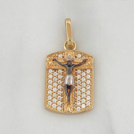 Dije Placa Cruz Cristo Milagroso De Buga 2.6 g / 3/4 in Tres Oros 18K